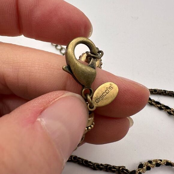 Chico’s multi-strand gold & black marbled pendant statement necklace layered - Picture 5 of 9